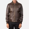 Aaron Brown Leather Bomber Jacket Gallery 1