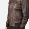 Aaron Brown Leather Bomber Jacket Gallery 3