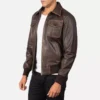 Aaron Brown Leather Bomber Jacket Gallery 4