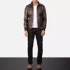 Aaron Brown Leather Bomber Jacket Gallery 5