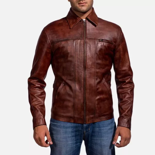 Abstract Maroon Leather Jacket Gallery 1
