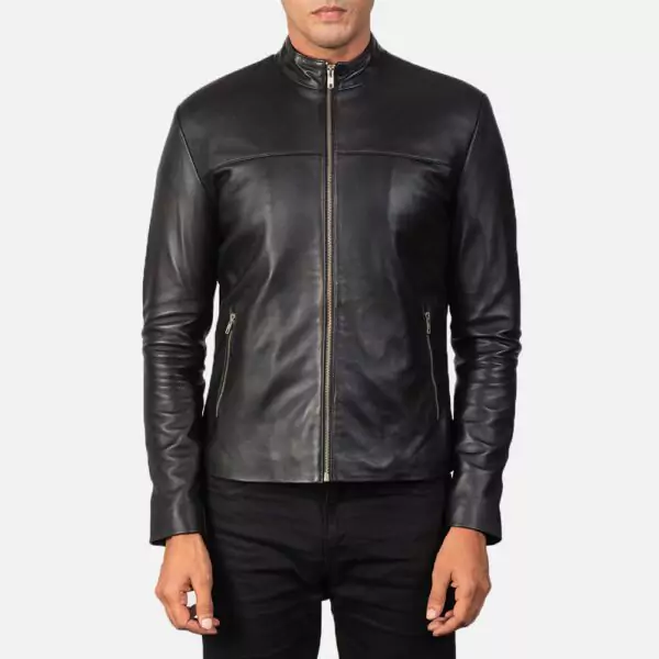 Adornica Black Leather Biker Jacket Gallery 6