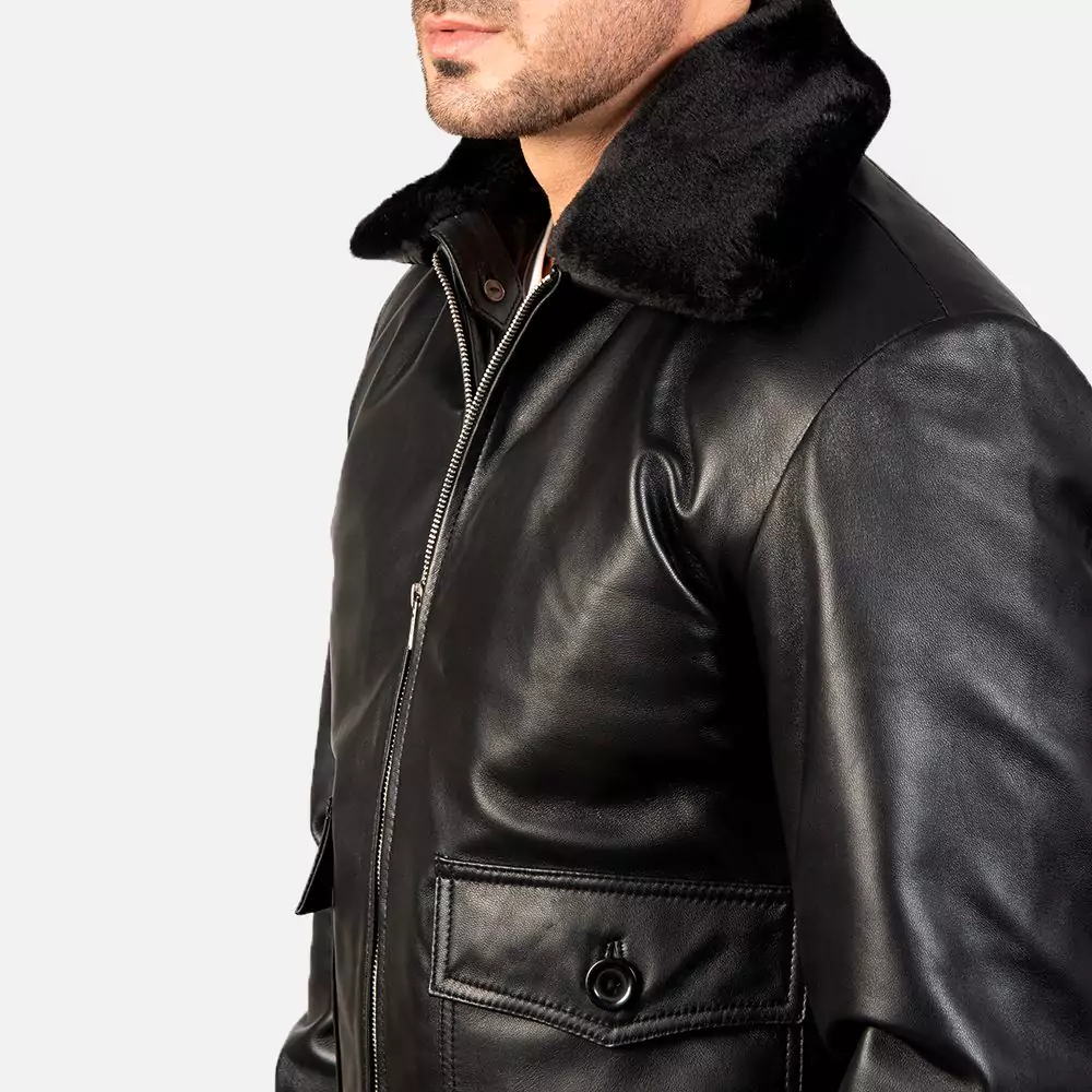 Airin G-1 Black Leather Bomber Jacket Gallery 2
