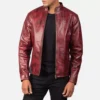 Alex Distressed Burgundy Leather Jacket Gallery 1
