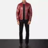 Alex Distressed Burgundy Leather Jacket Gallery 3