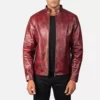 Alex Distressed Burgundy Leather Jacket Gallery 6