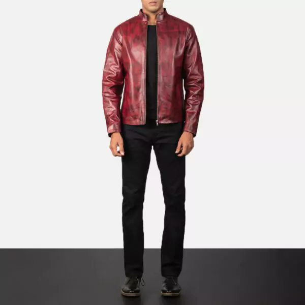 Alex Distressed Burgundy Leather Jacket Gallery 7