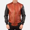 Avan Black & Maroon Leather Bomber Jacket Gallery 1