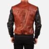 Avan Black & Maroon Leather Bomber Jacket Gallery 2