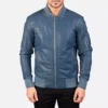 Bomia Ma-1 Blue Leather Bomber Jacket Gallery 1