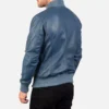 Bomia Ma-1 Blue Leather Bomber Jacket Gallery 2