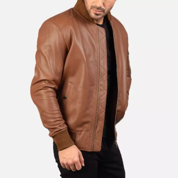 Bomia Ma-1 Brown Leather Bomber Jacket Gallery 1