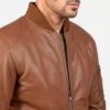 Bomia Ma-1 Brown Leather Bomber Jacket Gallery 4