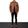Bomia Ma-1 Brown Leather Bomber Jacket Gallery 5