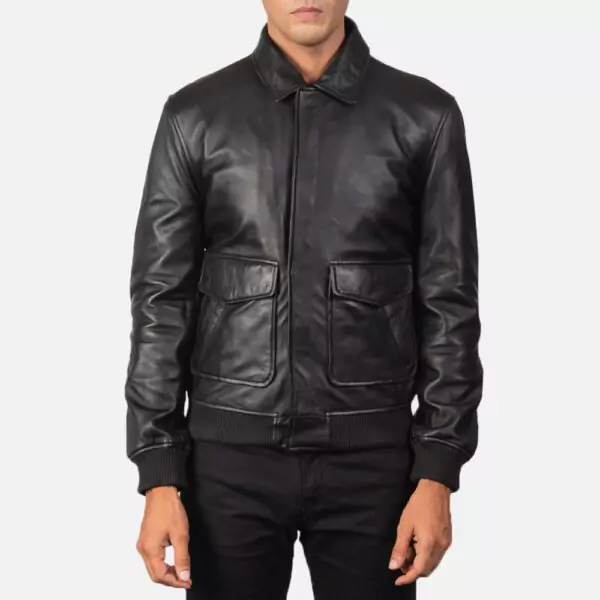 Coffmen Black A2 Leather Bomber Jacket Gallery 1