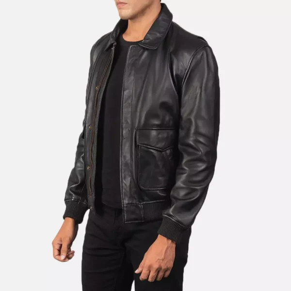 Coffmen Black A2 Leather Bomber Jacket Gallery 4
