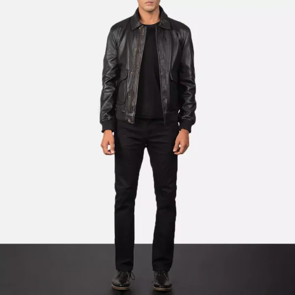 Coffmen Black A2 Leather Bomber Jacket Gallery 5