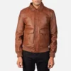 Coffmen Brown A2 Leather Bomber Jacket Gallery 1