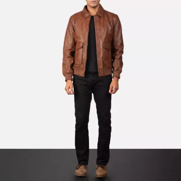 Coffmen Brown A2 Leather Bomber Jacket Gallery 5