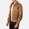 Coffmen Olive Brown A2 Leather Bomber Jacket Gallery 4