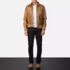 Coffmen Olive Brown A2 Leather Bomber Jacket Gallery 5