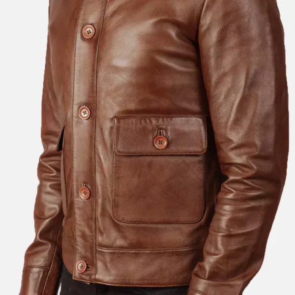 Columbus Brown Leather Bomber Jacket Gallery 3