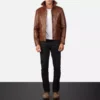 Columbus Brown Leather Bomber Jacket Gallery 5