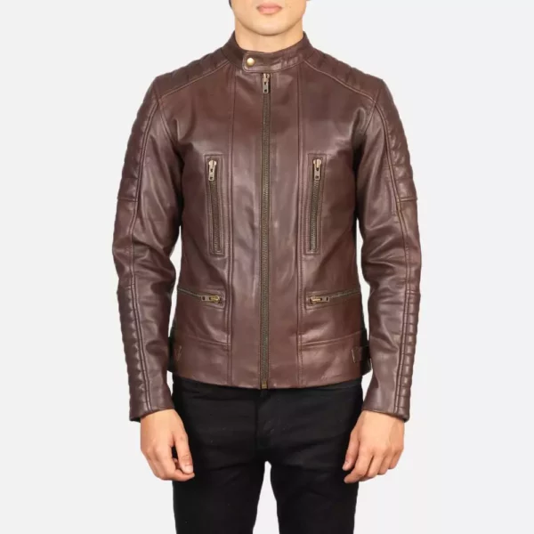 Damian Brown Leather Biker Jacket Gallery 1