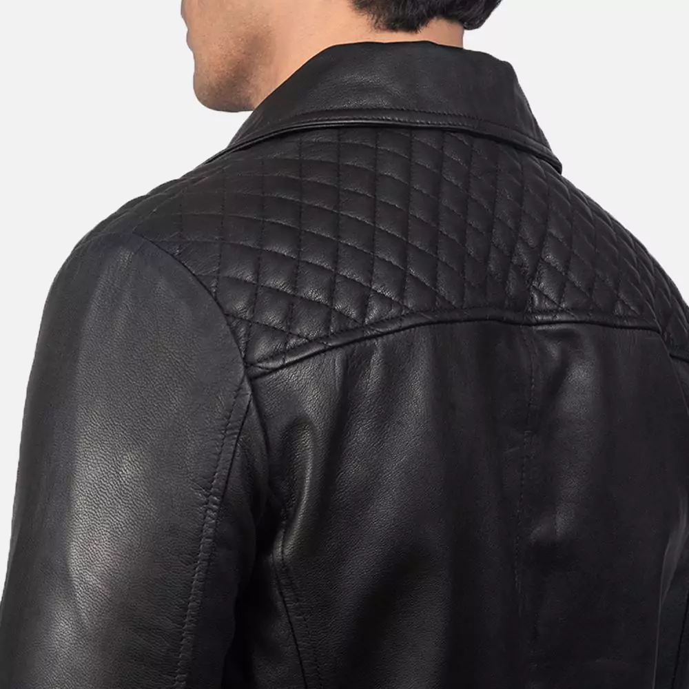 Danny Quilted Black Leather Biker Jacket Gallery 4