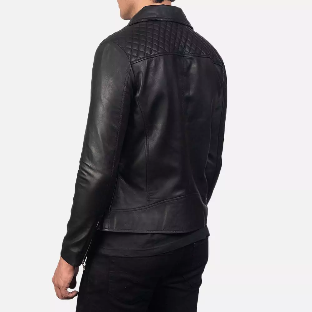 Danny Quilted Black Leather Biker Jacket Gallery 5