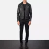 Danny Quilted Black Leather Biker Jacket Gallery 6