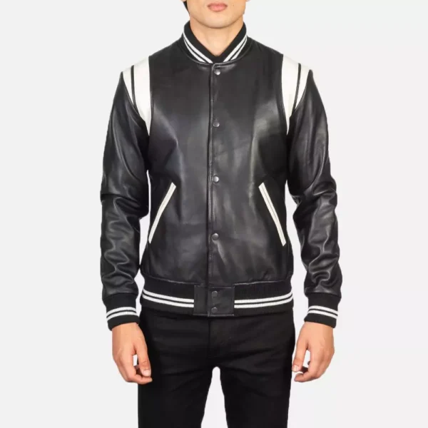 Dantee Black Leather Varsity Jacket Gallery 2