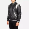 Dantee Black Leather Varsity Jacket Gallery 3