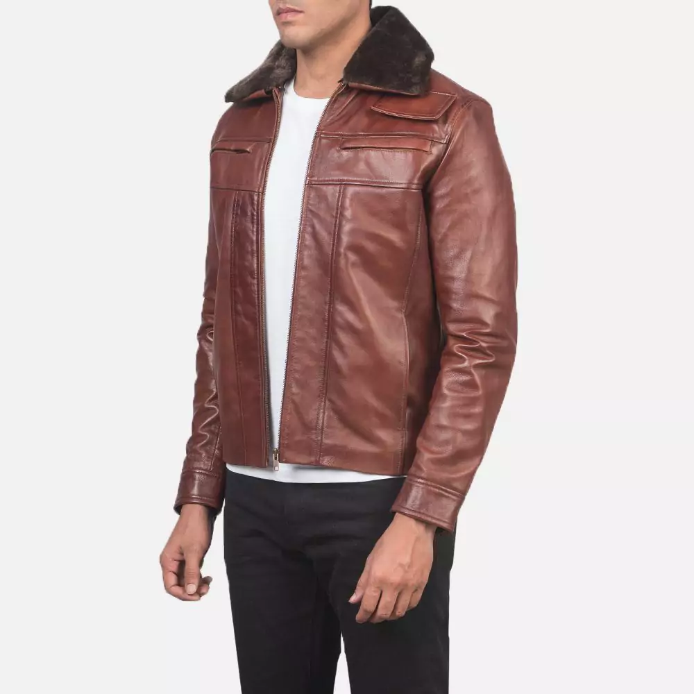 Evan Hart Fur Brown Leather Jacket Gallery 1