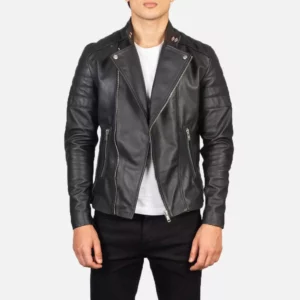 Faisor Black Leather Biker Jacket