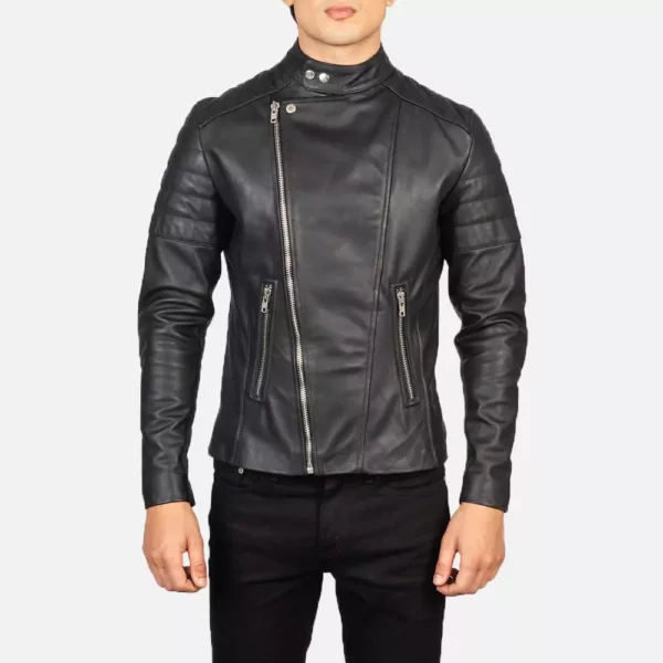 Faisor Black Leather Biker Jacket Gallery 1