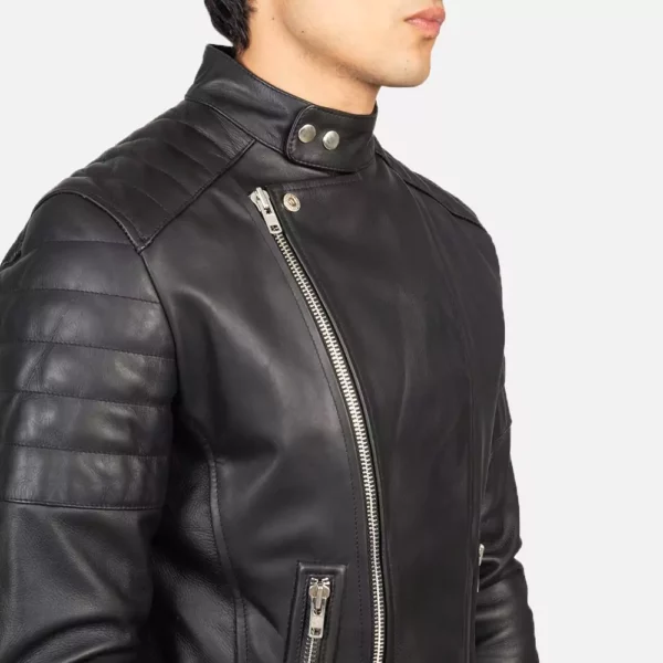 Faisor Black Leather Biker Jacket Gallery 3
