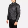 Faisor Black Leather Biker Jacket Gallery 4