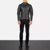 Faisor Black Leather Biker Jacket Gallery 5