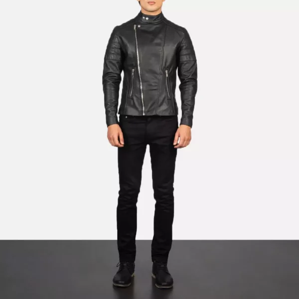Faisor Black Leather Biker Jacket Gallery 5