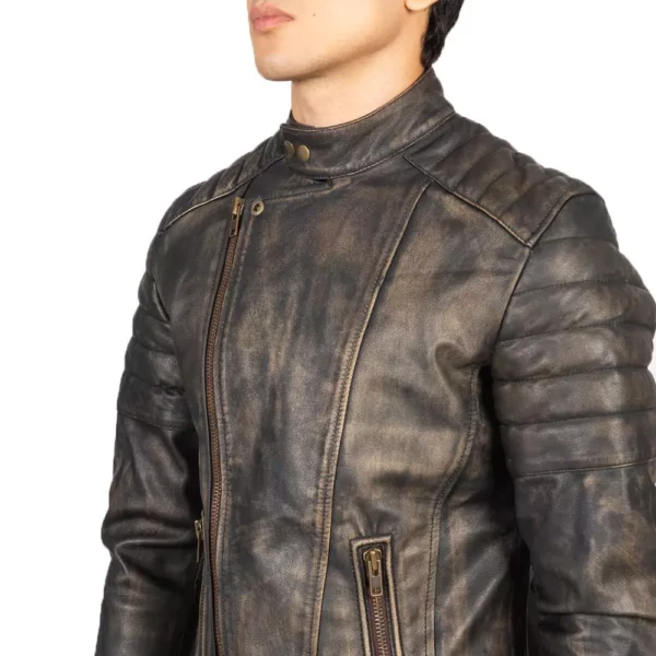 Faisor Distressed Brown Leather Biker Jacket Gallery 1
