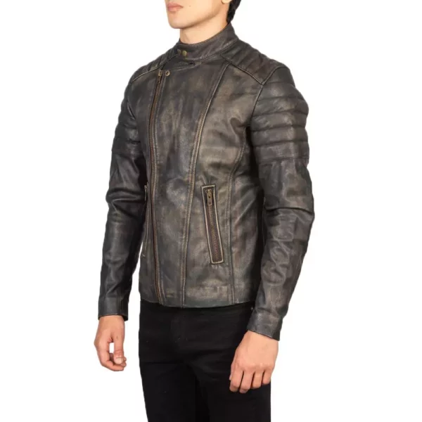 Faisor Distressed Brown Leather Biker Jacket Gallery 2