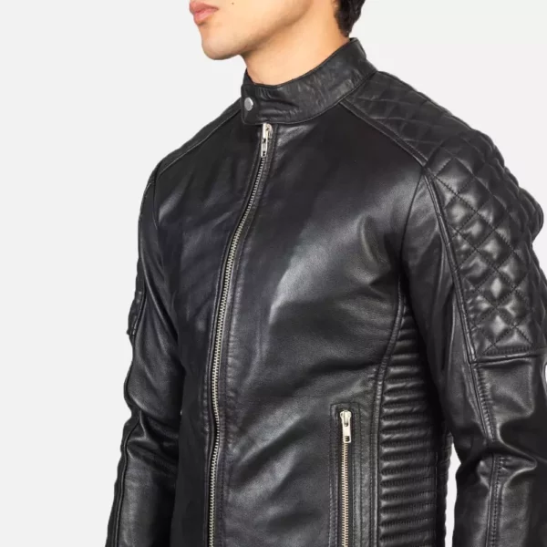 Fernando Quilted Black Leather Biker Jacket Gallery 3