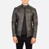 Fernando Quilted Distressed Brown Leather Biker Jacket Gallery 4