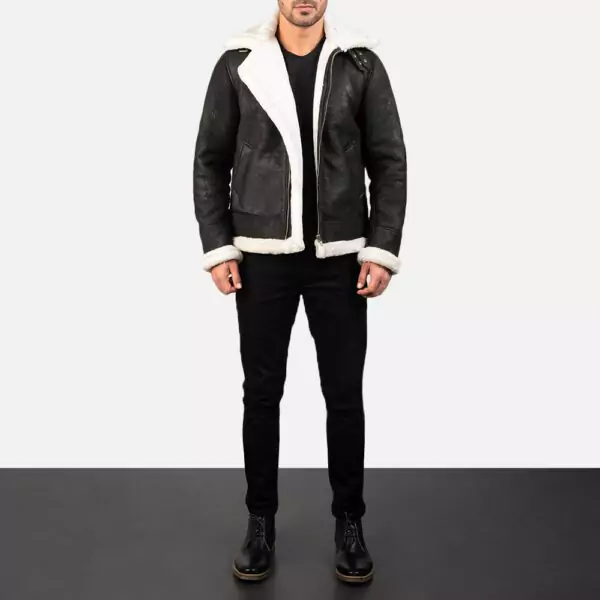 Francis B-3 Distressed Black Leather Bomber Jacket Gallery 4
