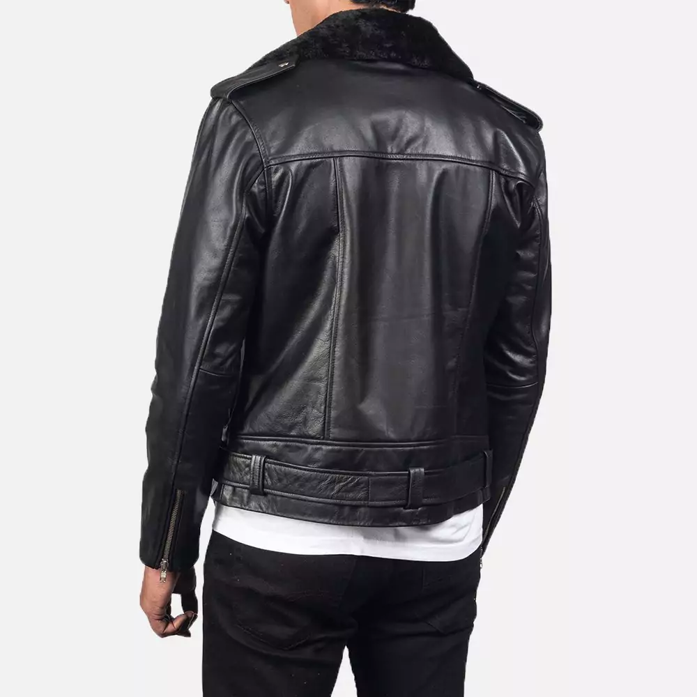 Furton Black Leather Biker Jacket Gallery 2
