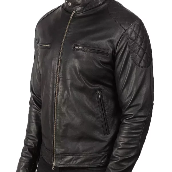 Gatsby Black Leather Biker Jacket Gallery 1