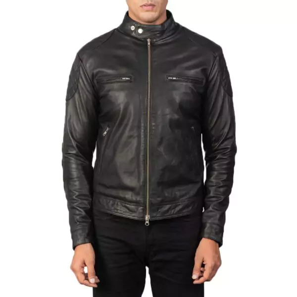 Gatsby Black Leather Biker Jacket Gallery 3