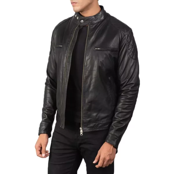 Gatsby Black Leather Biker Jacket Gallery 4