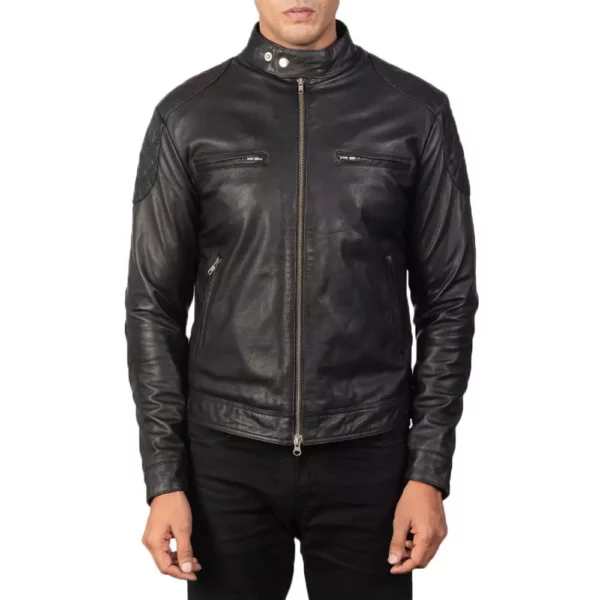 Gatsby Black Leather Biker Jacket Gallery 5